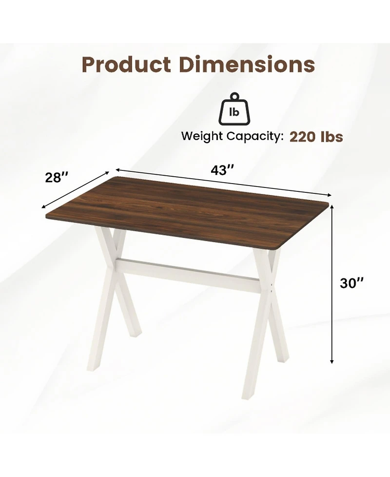 Gouun 43 in Modern Rectangular Dining Table with X-Shaped Rubber Wood Frame