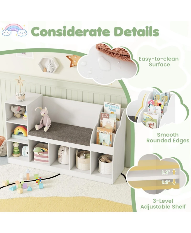 Gouun 3-in-1 Kids Bookcase with Reading Nook and Cubby Storage, 53.5 in Wide