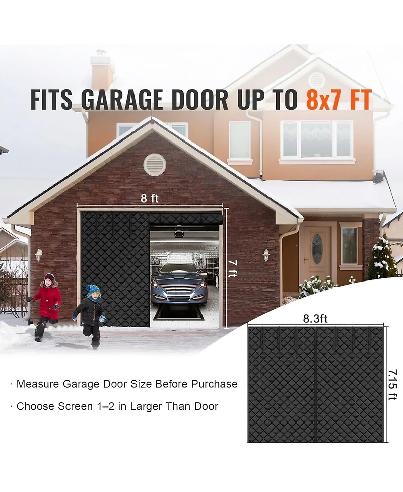 Sugift Garage Door Screen for Winter, 8x7FT, Insulated Thermal Curtain for Garage