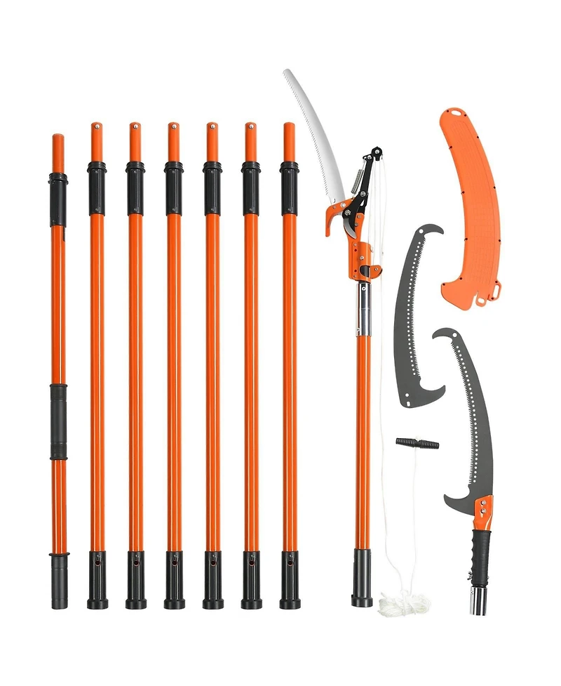 Sugift Manual Pole Saw, 7.3-27 ft Extendable Tree Pruner with Steel Blade for Branch Trimming
