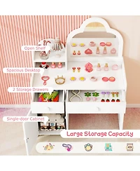 Sugift Kids Vanity Table and Chair Set with Cloud-shaped Mirror and Open Shelf