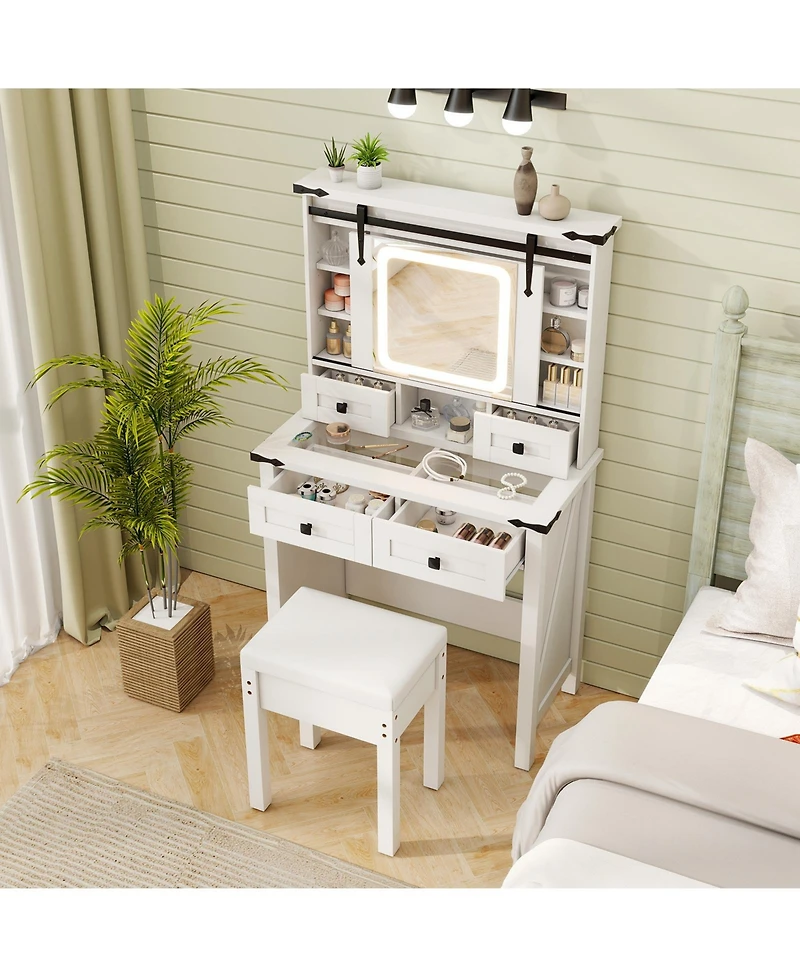 Sugift Makeup Vanity Desk with Mirror and Adjustable Storage Shelves