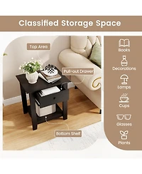 Sugift Nightstand with Drawer 3-Tier Modern Bedside Table with Open Shelf and Storage