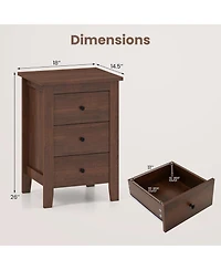 Sugift Modern Bedside Cabinet with 3 Drawers for Living Room and Bedroom-Walnut