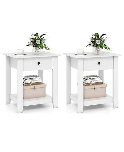 Sugift Set of 2 Nightstand with Drawer 3-Tier Modern Bedside Table with Open Shelf and Storage