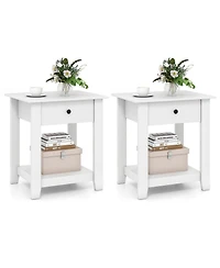 Sugift Set of 2 Nightstand with Drawer 3-Tier Modern Bedside Table with Open Shelf and Storage