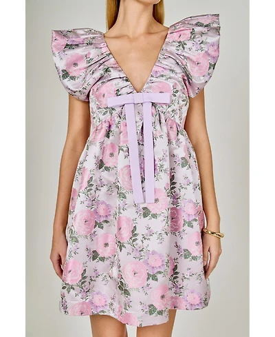 endless rose Women's Jacquard with bow Mini Dress