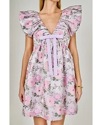 endless rose Women's Jacquard with bow Mini Dress