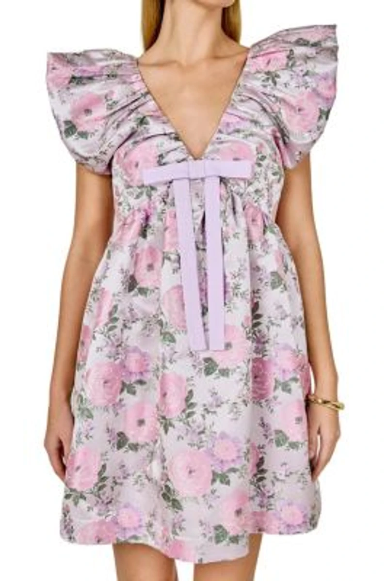 Endless Rose Womens Jacquard With Bow Mini Dres