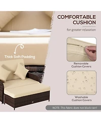 Outsunny Patio Loveseat Daybed w/ Storage, Footrest & Tables,