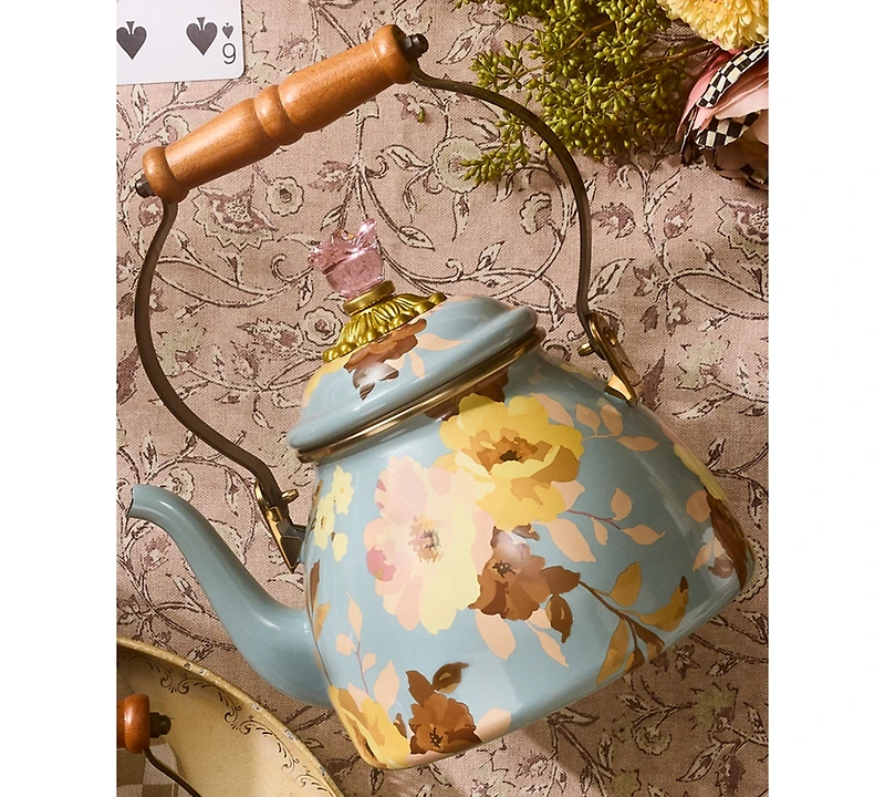 MacKenzie-Childs Wild Rose Slate 2-Quart Tea Kettle
