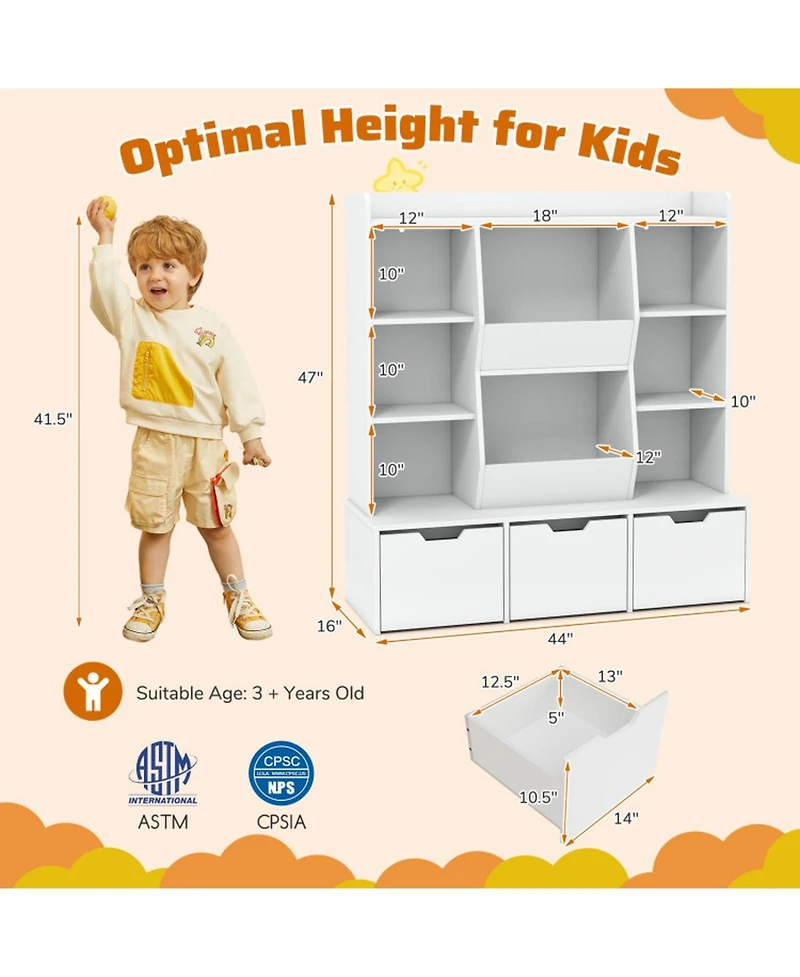 Gouun 47 in Versatile Children Bookcase and Toy Storage Cabinet with Movable Drawers