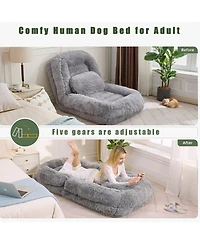 Rainsken Plush Fabric Human Dog Bed, 5-Position Foldable Lounger, Lazy Sofa Bed with Comfy Pillow, Floor Chair for Living Room, Bedroom
