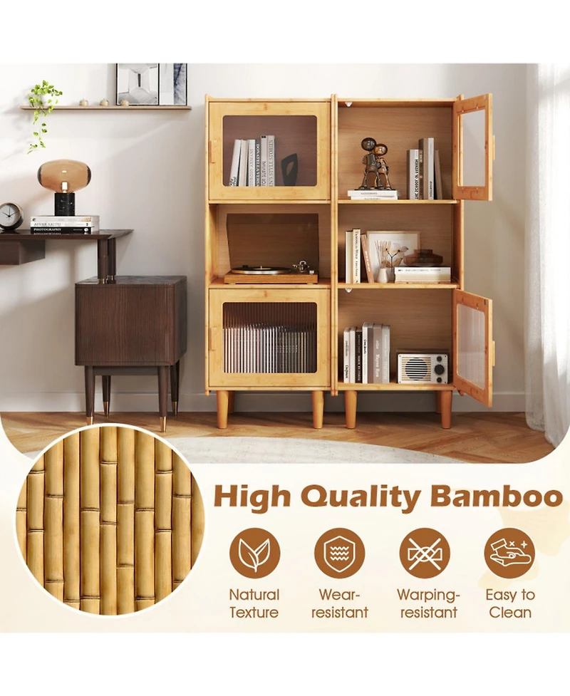 Gouun 3-Cube Bamboo Storage Cabinet with Acrylic Doors