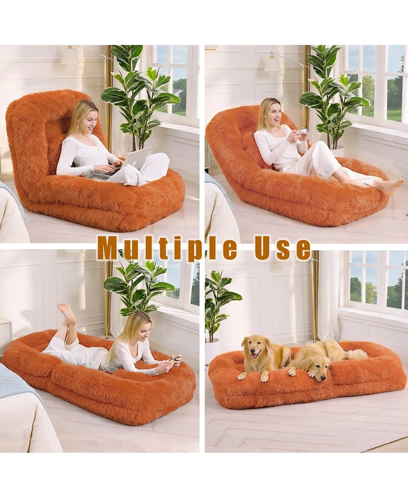 Rainsken Luxurious Plush Human Dog Bed, Foldable 5-Position Lounger Sofa, Comfortable Floor Chair with Pillow for Bedroom and Living Room