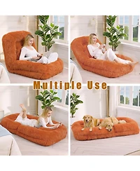 Rainsken Luxurious Plush Human Dog Bed, Foldable 5-Position Lounger Sofa, Comfortable Floor Chair with Pillow for Bedroom and Living Room