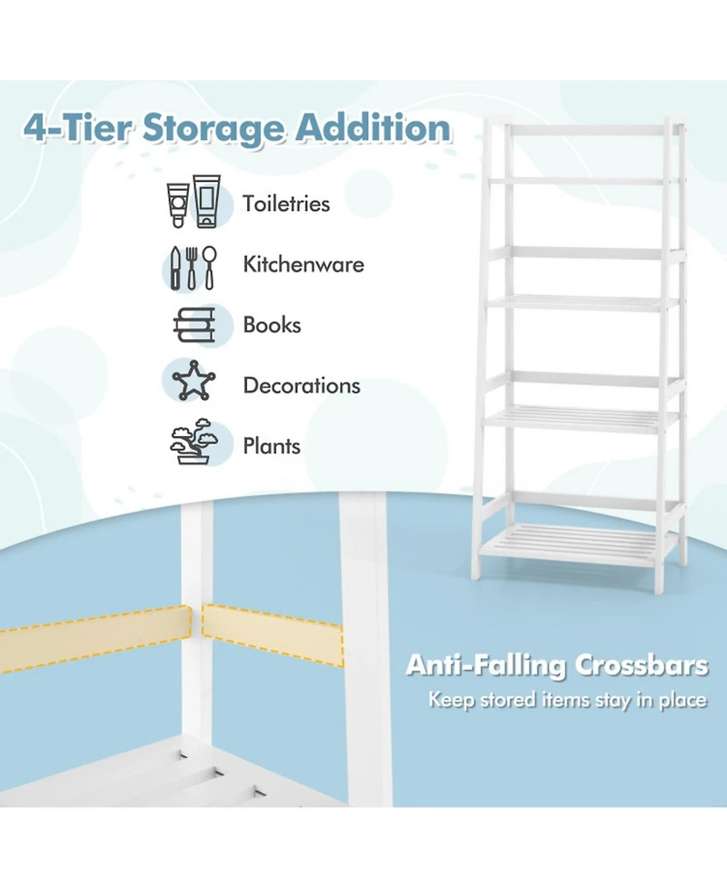 Gouun 4-Tier Bamboo Ladder Bookcase with Open Shelves