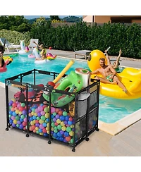 Yescom Extra Large 12 Wheels Rolling Mesh Pool Storage Bin Metal Frame with Cover Replacement Net