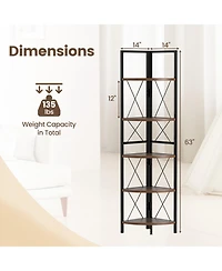 Gouun 5-Tier Freestanding Corner Shelf with Metal Frame, 14 x 14 x 63