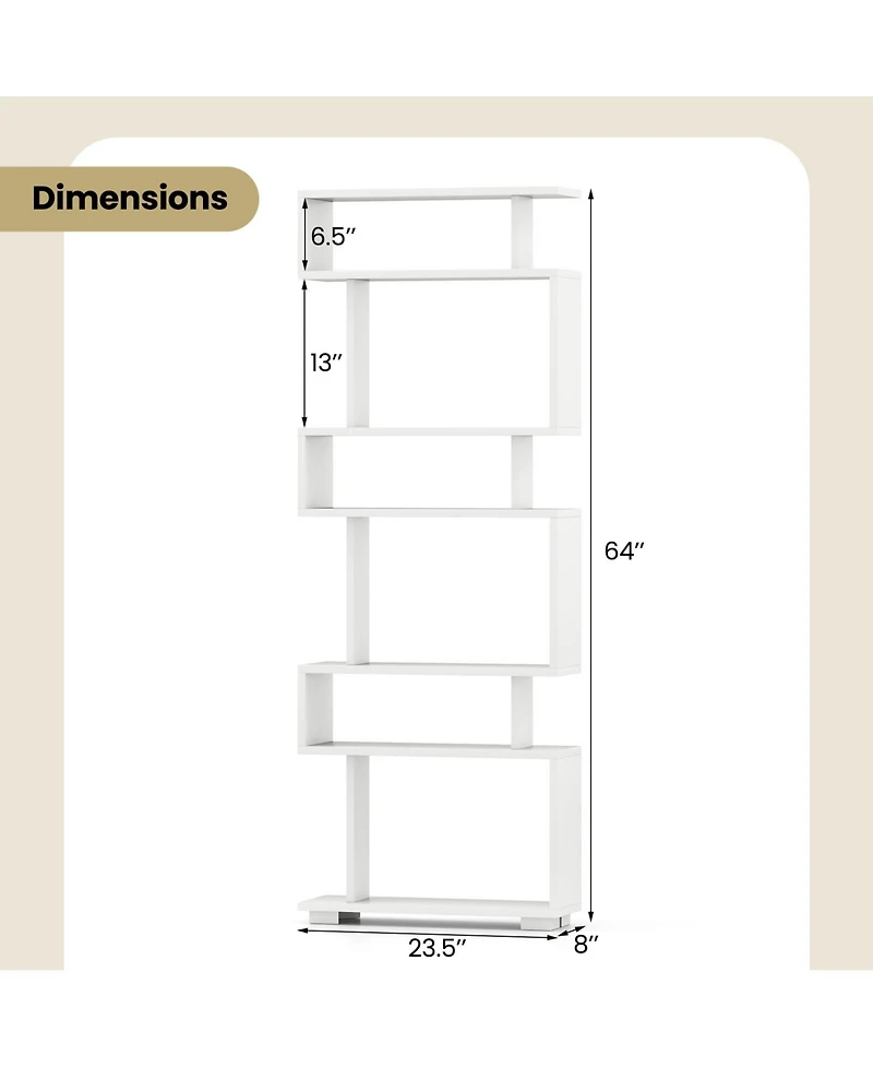 Gouun 6-Tier Tiered Bookcase with Anti-Tipping Kit, 23.5 x 8 x 64