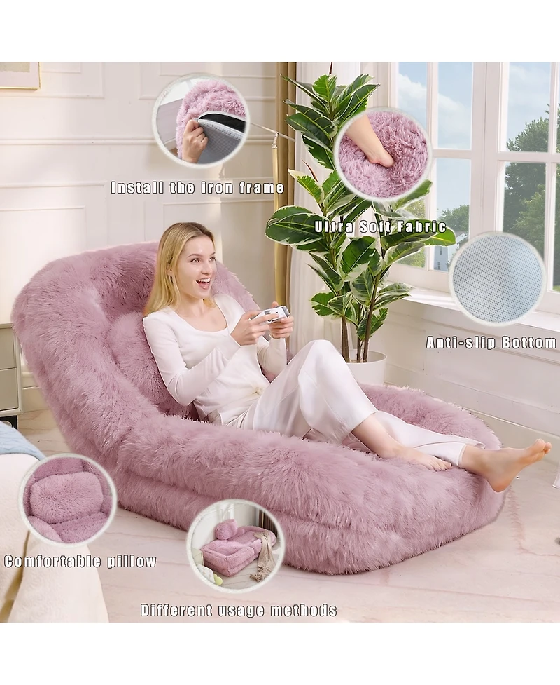 Rainsken Soft Plush Fabric Human Dog Bed, 5-Gear Adjustable Foldable Lounger, Comfy Floor Sofa Bed with Pillow for Home Use