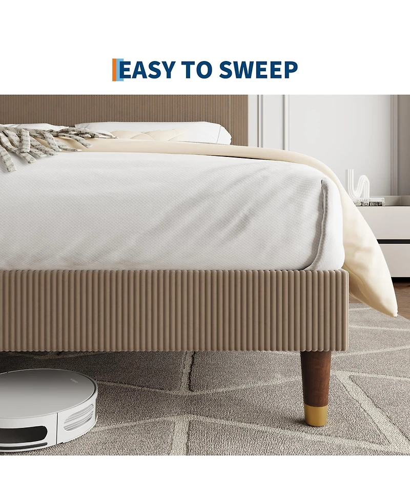 Homfan Upholstered Platform Bed Frame with Headboard - Modern Low Profile, Sturdy Metal and Wooden Slats, Noise-Free