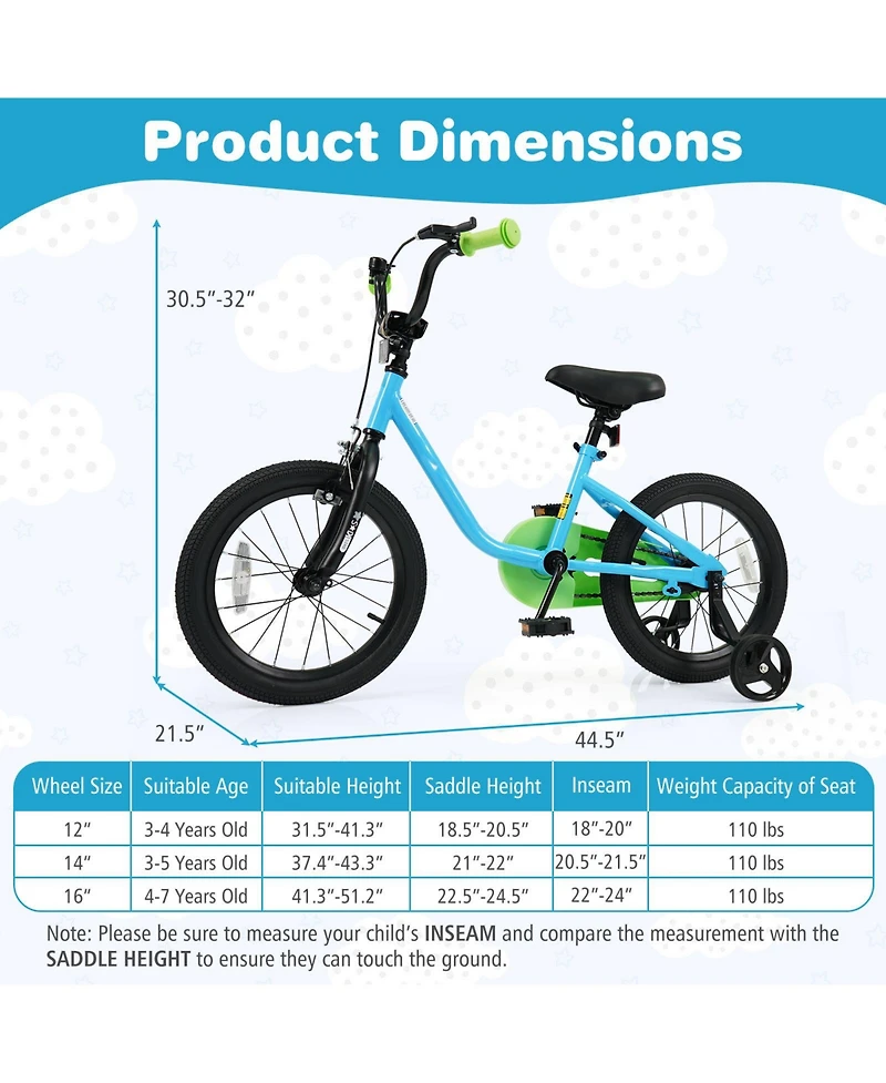 Slickblue Kids Bicycle for Children Beginner Bike with Training Wheels