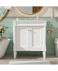Busdays Bathroom Vanity Cabinet with Ceramic Sink Basin Soft Close Doors Storage Cabinet Modern Design for Bathroom Use