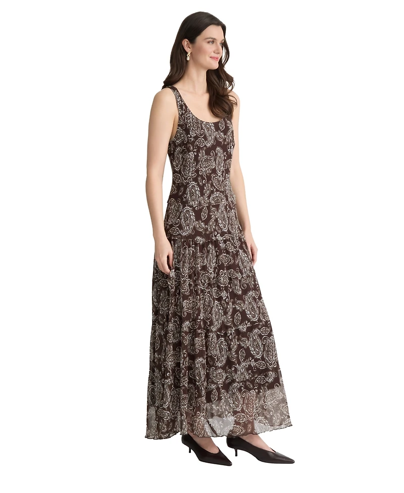 Jones New York Women's Scoop Neck Multi-Tier Maxi Dress