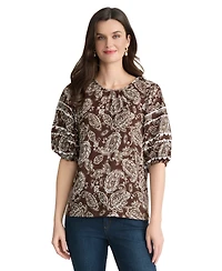 Jones New York Women's Printed Crewneck Top