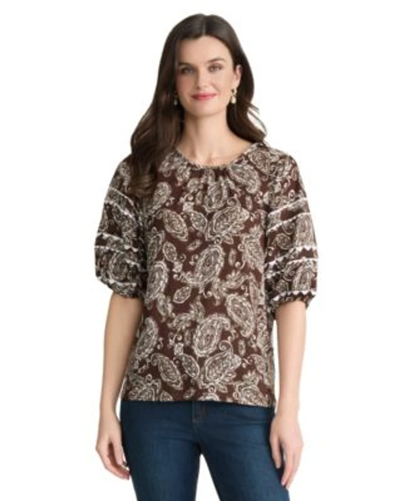Jones New York Womens Printed Crewneck Top