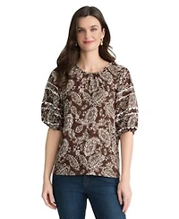 Jones New York Womens Printed Crewneck Top