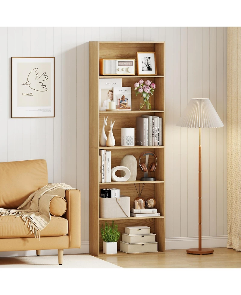 Gouun 6-Tier Bookcase with 6 Open Shelves and Anti-Toppling Kits, 23.5 x 9.5 x 70 in