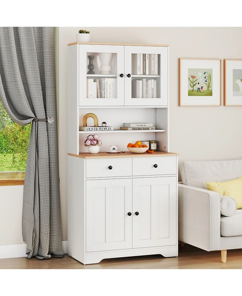 Gouun Pantry Cabinet with 2 Removable Shelves and Glass Doors