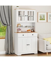 Gouun Pantry Cabinet with 2 Removable Shelves and Glass Doors