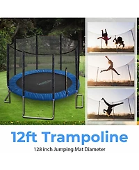 SereneLife Outdoor Trampoline with Enclosure & Ladder - 8FT/10FT/12FT/14FT Heavy-Duty Anti-Rust, Astm Approved for Kids & Adults