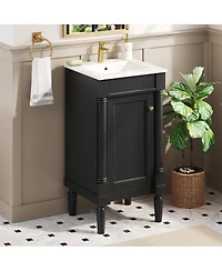 Sillysis 18 Inch French Bathroom Vanity with Ceramic Sink, Modern Freestanding Cabinet, Soft Close Door and Adjustable Storage for Small Spaces