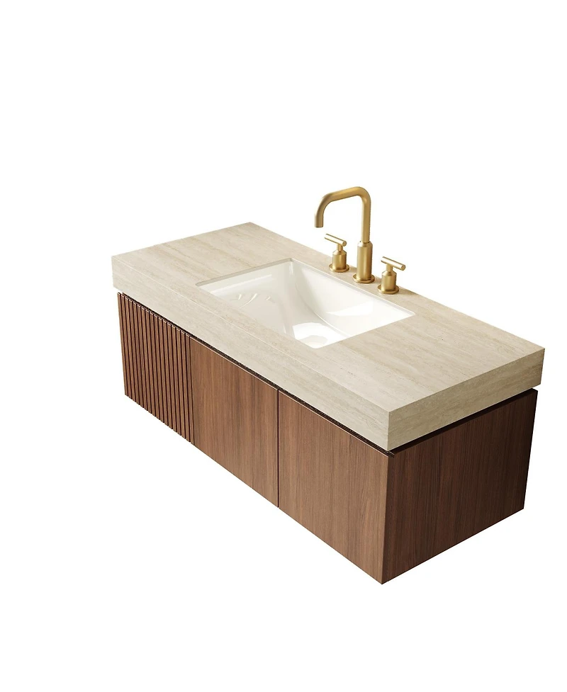 Sillysis Floating Bathroom Vanity with Sintered Stone Top, 3-Hole Undermount Ceramic Sink, Soft Close Storage, Pre-Assembled