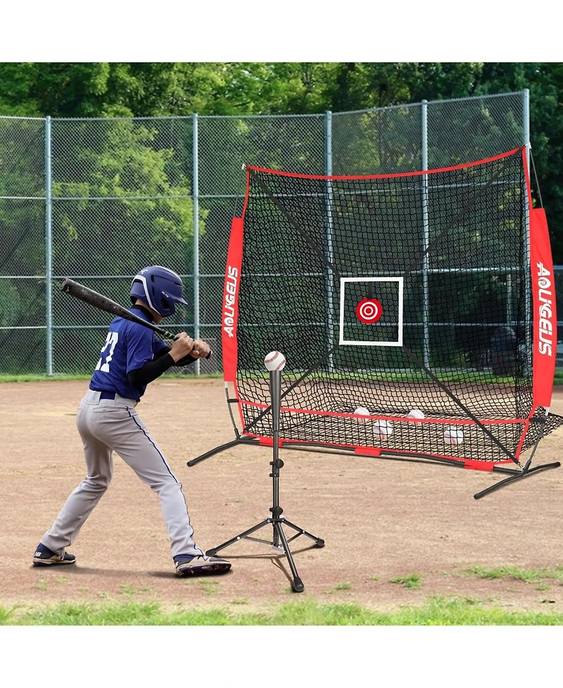 Aoligeijs Baseball Softball Practice Net,Pitching Net,Batting Net,with Baseball Tee,Bonus Strike Zone,Target and Bow Frame,for Hitting,Pitching