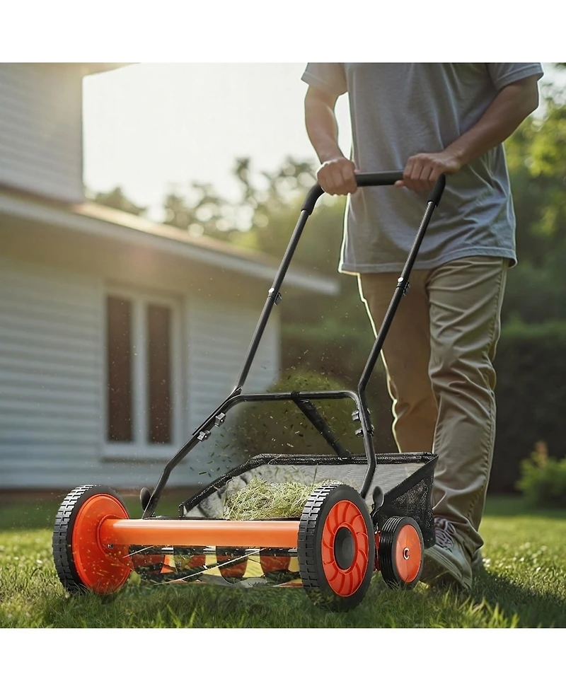 Sugift Push Reel Lawn Mower, 18 inches, 5 Blades, Manual Lawn Edger with Grass Catcher