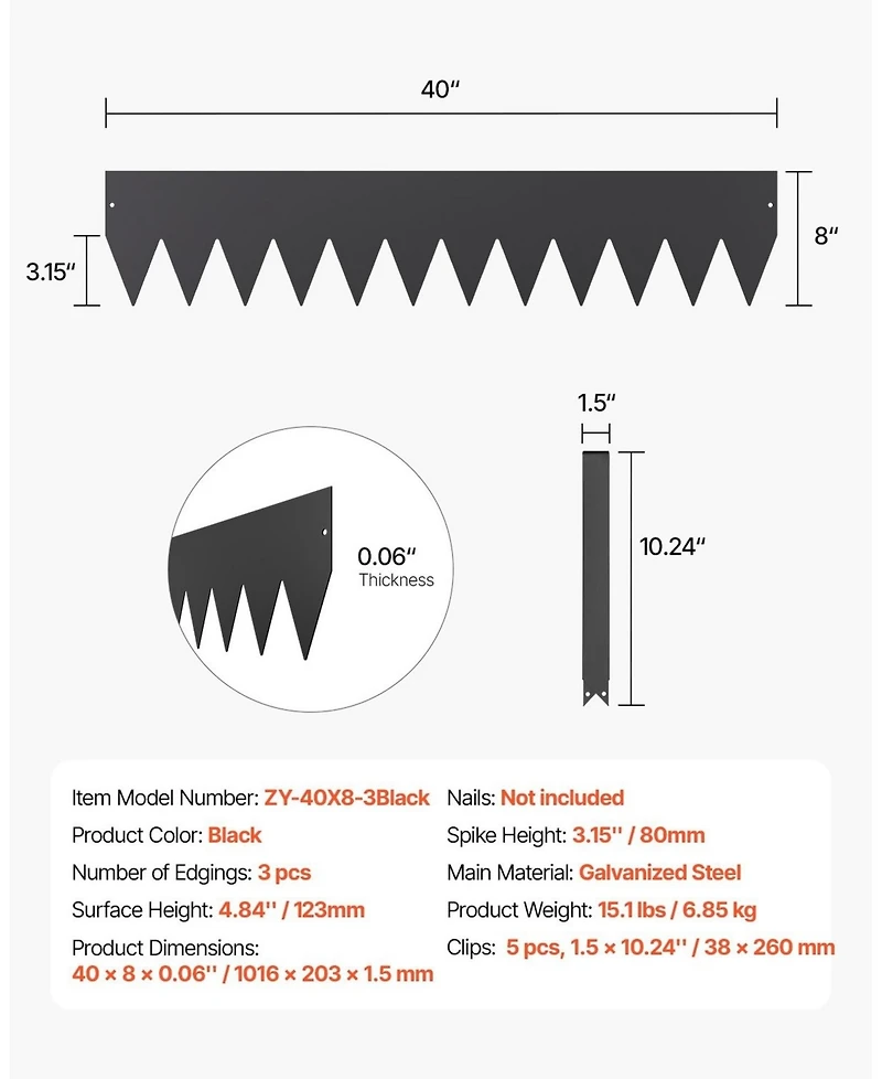 Sugift Steel Landscape Edging, 3 Pack, 40 x 8 in, Rust-Resistant Metal