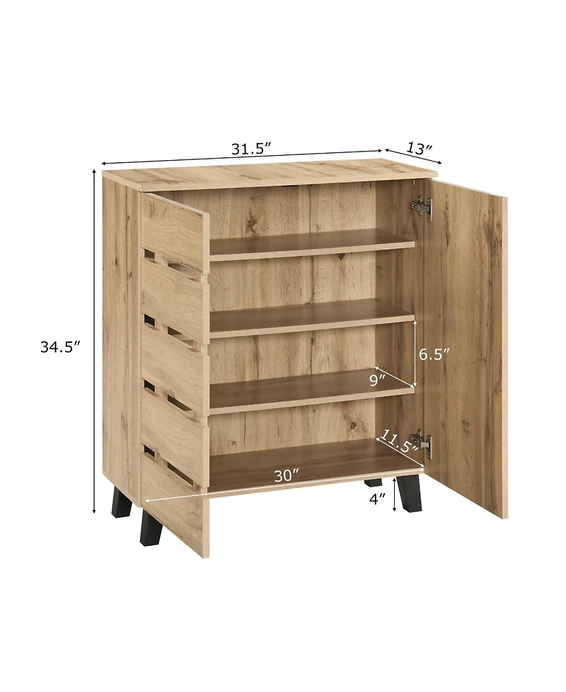 Gouun 4-Tier Shoe Storage Cabinet with Louvered Doors and Removable Shelves, 31.5 x 13 x 34.5 in