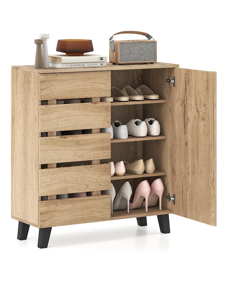 Gouun 4-Tier Shoe Storage Cabinet with Louvered Doors and Removable Shelves, 31.5 x 13 x 34.5 in
