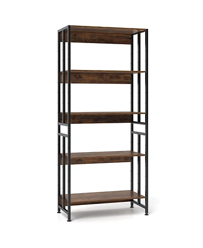 Gouun 5-Tier Adjustable Bookshelf with Tiltable Shelves and Metal Frame