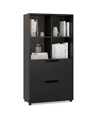 Gouun 5-Tier 4-Cube Bookcase with 2 Drawers, 27.5 x 13 x 51 in