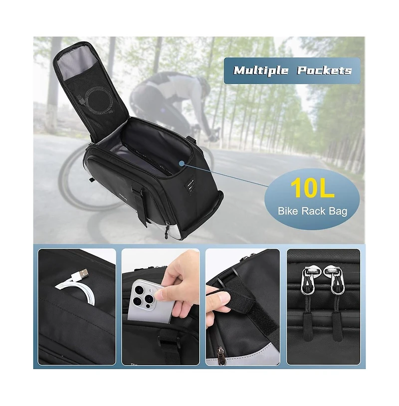 Aoligeijs Waterproof Bike Rack Bag with Rain Cover, Convertible Bicycle Trunk Storage with Shoulder Strap for Commuting Travel Cycling