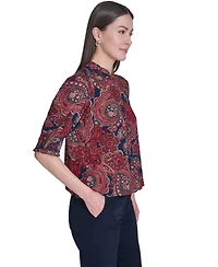 Tommy Hilfiger Women's Paisley Print Ruffle Neck Button Up Blouse