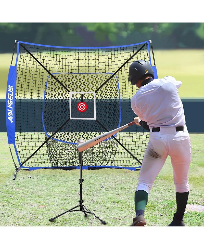 Aoligeijs Baseball Softball Practice Net,Pitching Net,Batting Net,with Baseball Tee,Bonus Strike Zone,Target and Bow Frame,for Hitting,Pitching