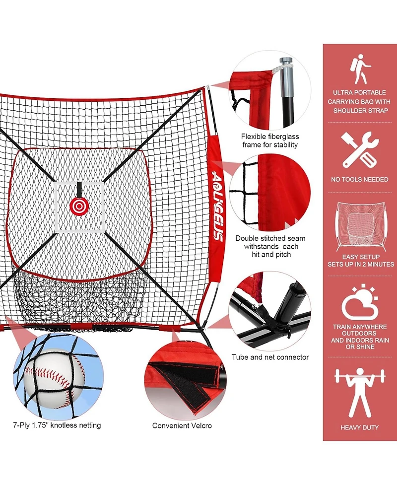 Aoligeijs Baseball Softball Practice Net,Pitching Net,Batting Net,with Bonus Strike Zone,Target and Bow Frame,for Hitting,Pitching,Catching