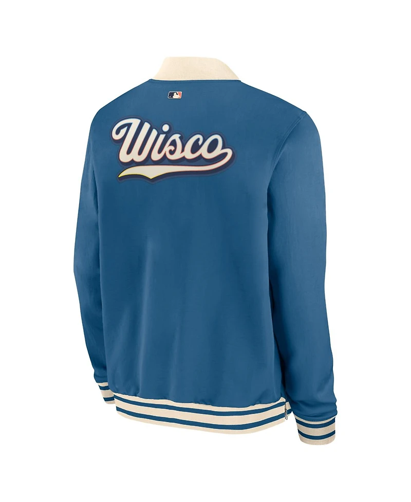 Nike Men's Blue Milwaukee Brewers 2026 City Connect Authentic Collection Relaxed Full-Zip Bomber Jacket